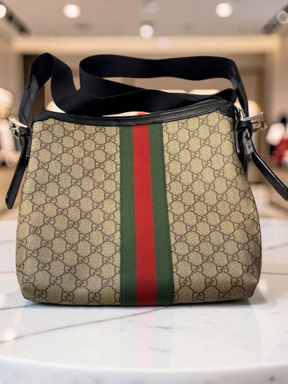 Gucci GG Supreme Web Crossbody Messenger Bag Beige Ebony - Picture 3 of 6